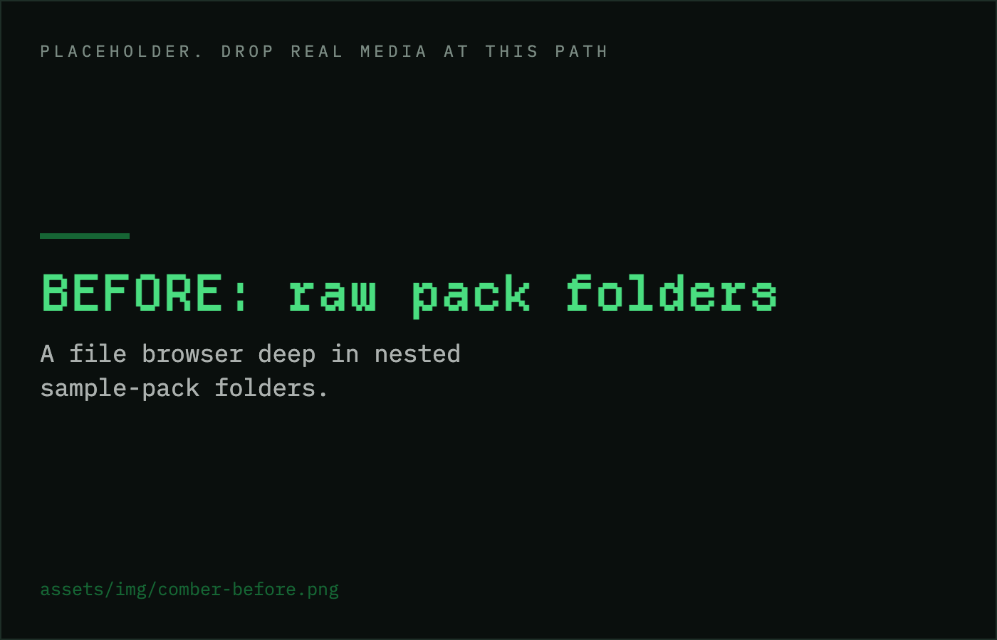 A Finder window: dozens of nested sample-pack folders with cryptic filenames