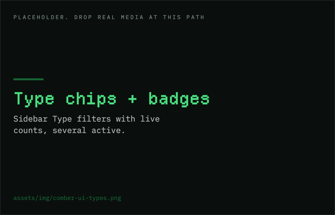 The sidebar Type filters with live counts, and type badges in the sample list